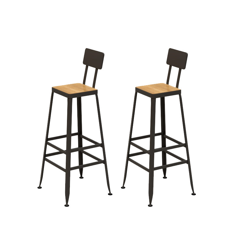 Solid Wood Dining Stools Low Back Bar Stools with Metal Legs