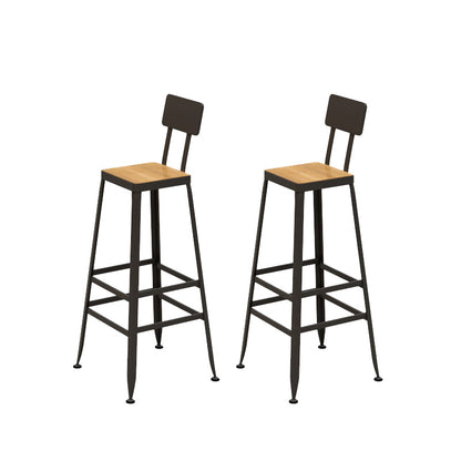 Solid Wood Dining Stools Low Back Bar Stools with Metal Legs