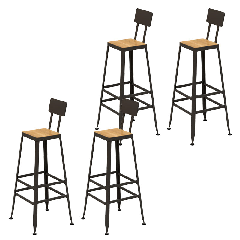 Solid Wood Dining Stools Low Back Bar Stools with Metal Legs