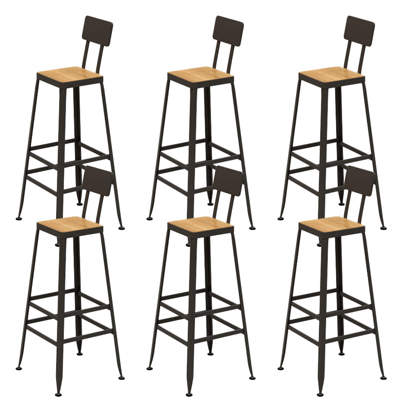Solid Wood Dining Stools Low Back Bar Stools with Metal Legs