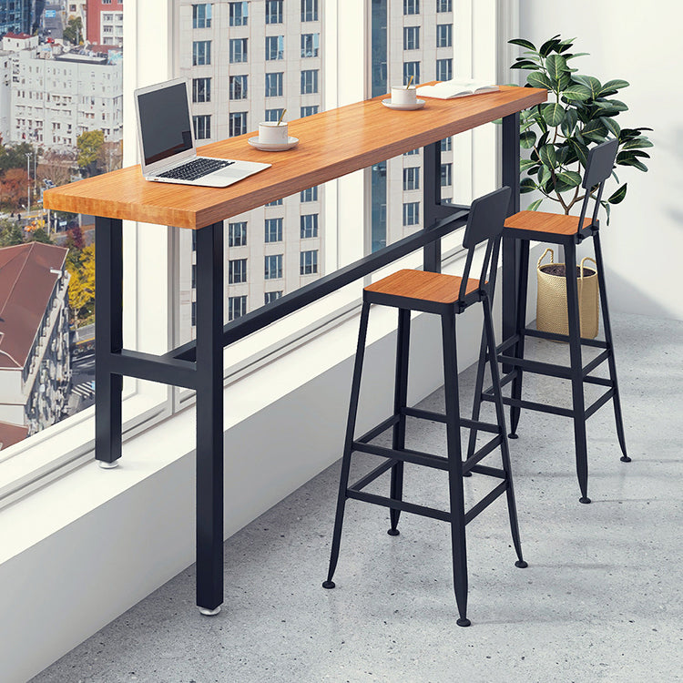 Solid Wood Dining Stools Low Back Bar Stools with Metal Legs