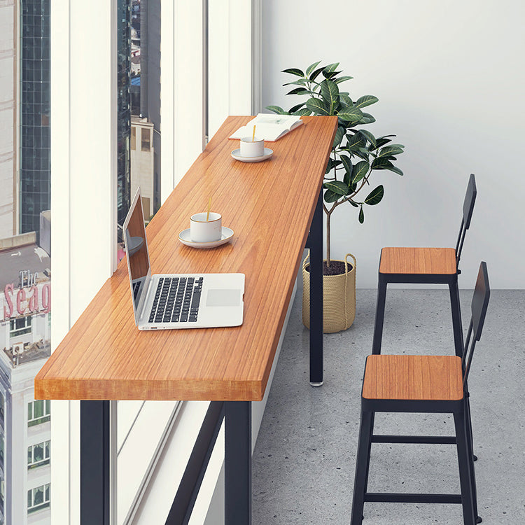 Solid Wood Dining Stools Low Back Bar Stools with Metal Legs