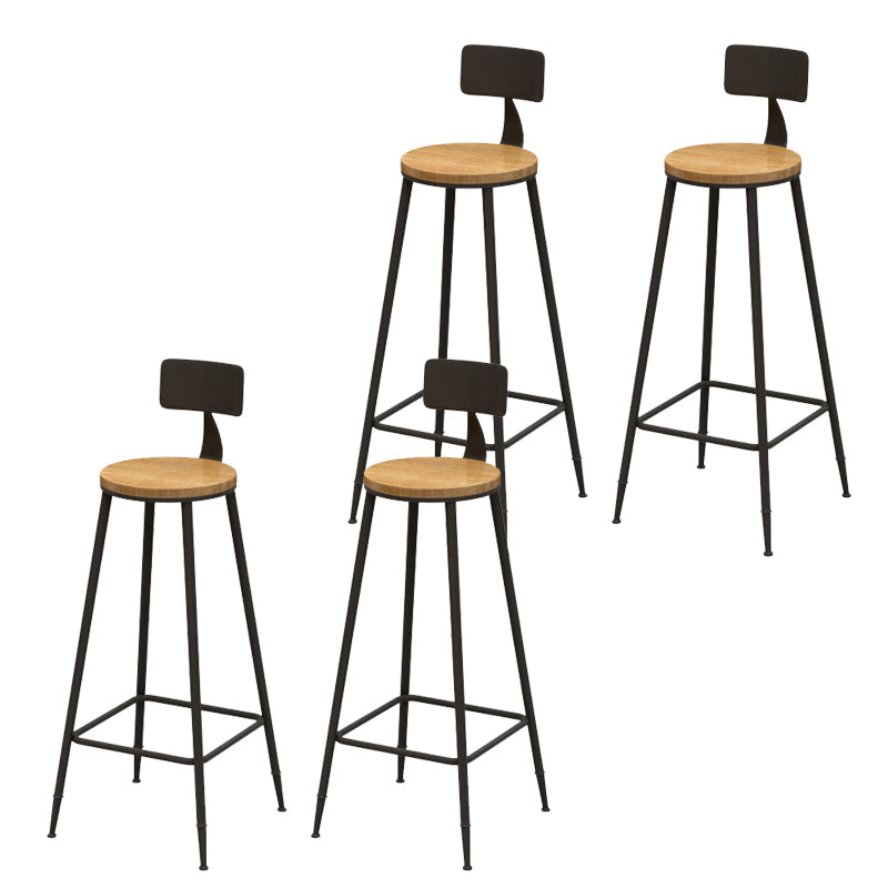Solid Wood Dining Stools Low Back Bar Stools with Metal Legs