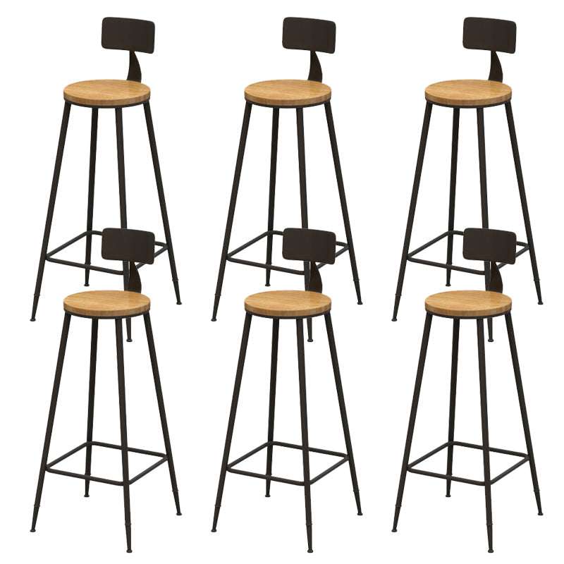Solid Wood Dining Stools Low Back Bar Stools with Metal Legs