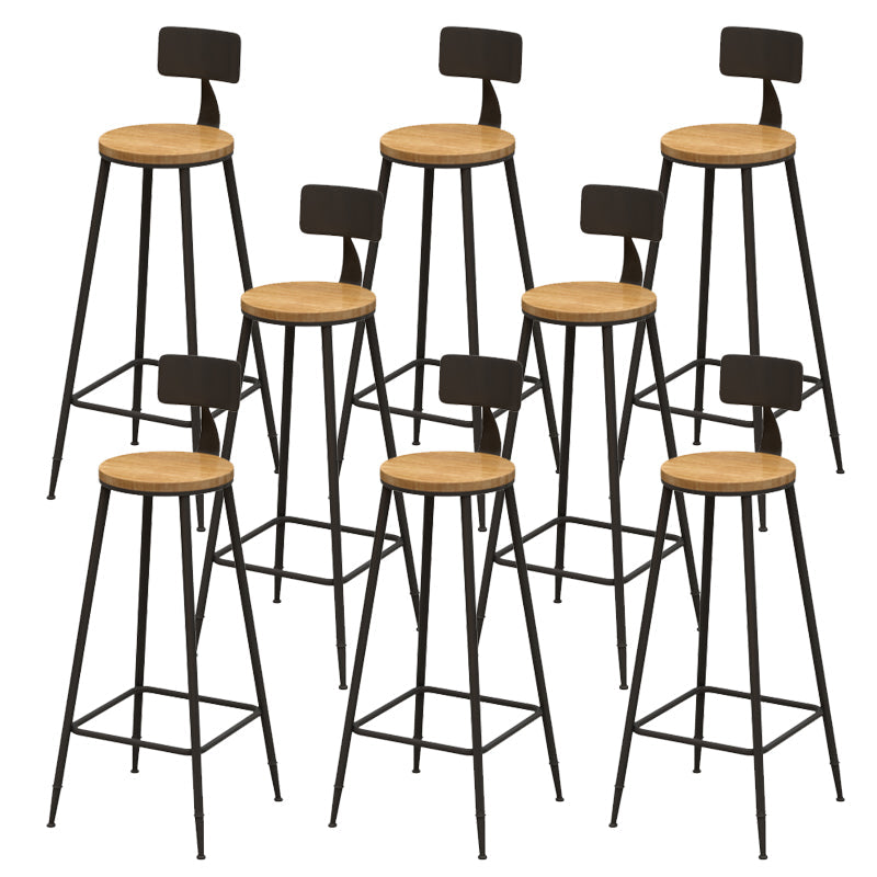 Solid Wood Dining Stools Low Back Bar Stools with Metal Legs