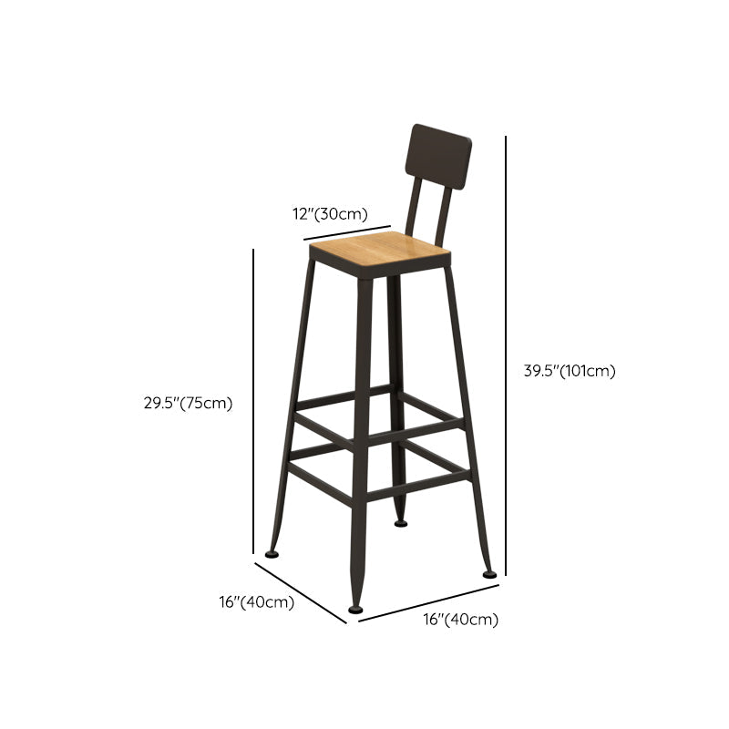 Solid Wood Dining Stools Low Back Bar Stools with Metal Legs
