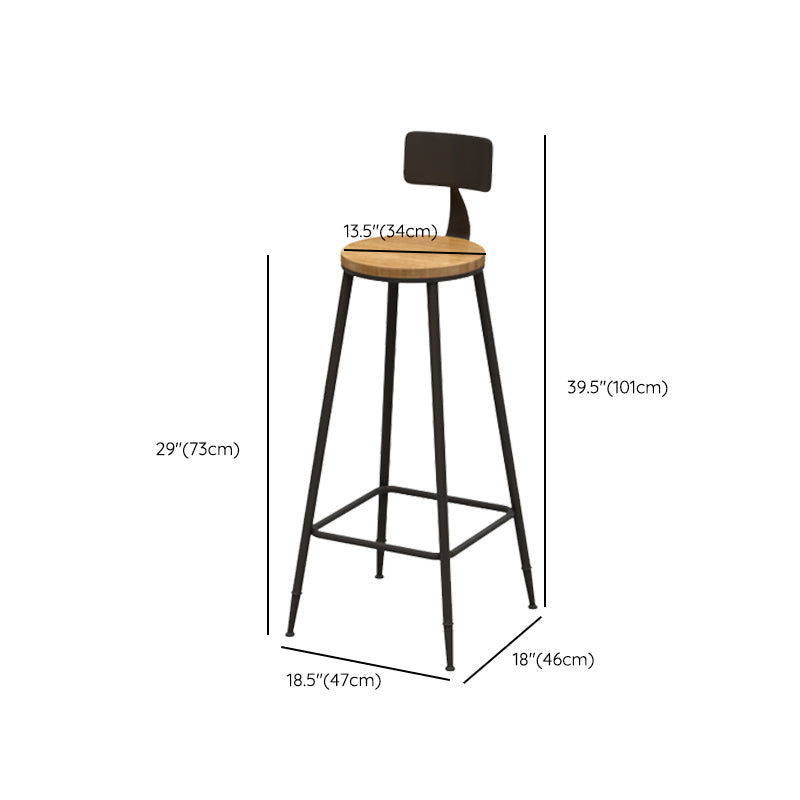 Solid Wood Dining Stools Low Back Bar Stools with Metal Legs
