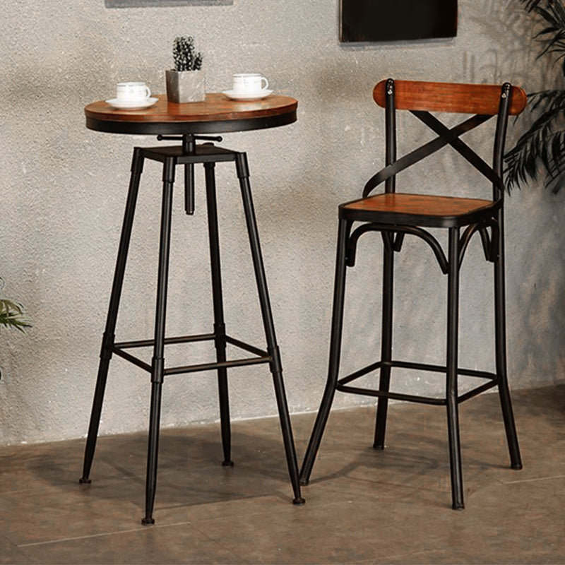 Solid Wood Dining Stools Industrial Dining Stools with Metal Base