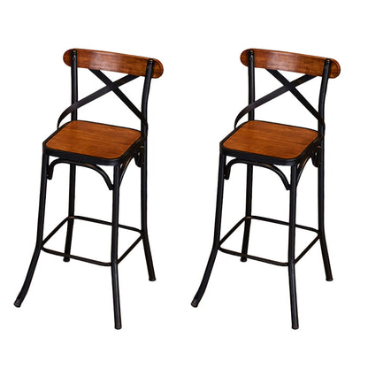 Solid Wood Dining Stools Industrial Dining Stools with Metal Base