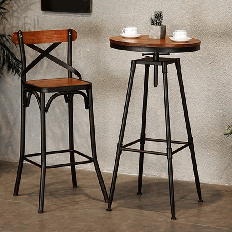 Solid Wood Dining Stools Industrial Dining Stools with Metal Base