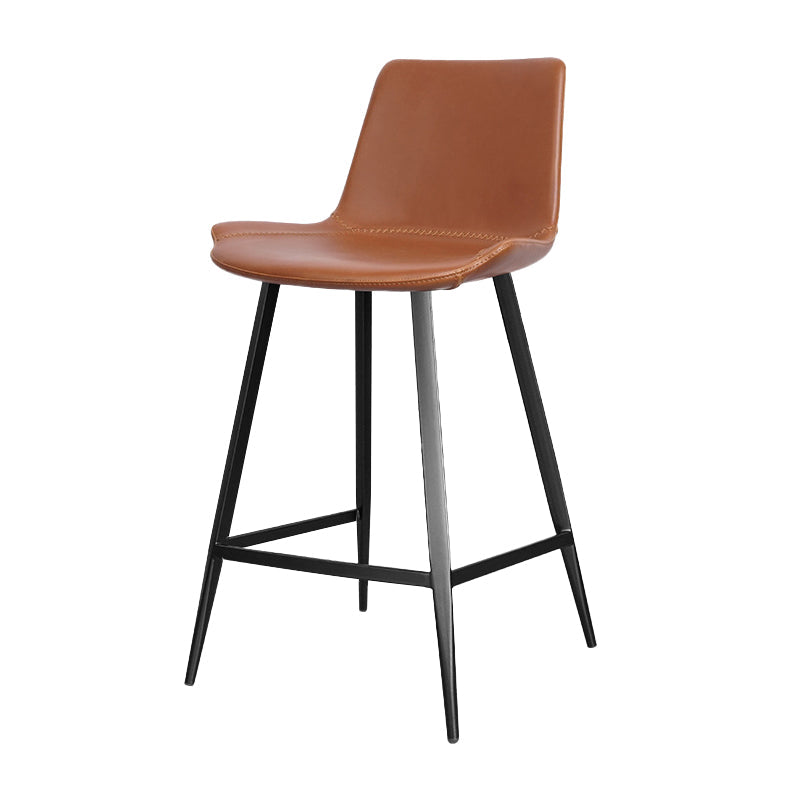Faux Leather Upholstered Stools Low Back Bar Stools with Metal Base Brown 1 Piece Counter Stool(26"H) Clearhalo 'Bar Furniture' 'Bar Stools' 'bar_stools' 'furn' 'furn_bar_stools' 'Furniture' 'Kitchen & Dining Furniture' 6968012