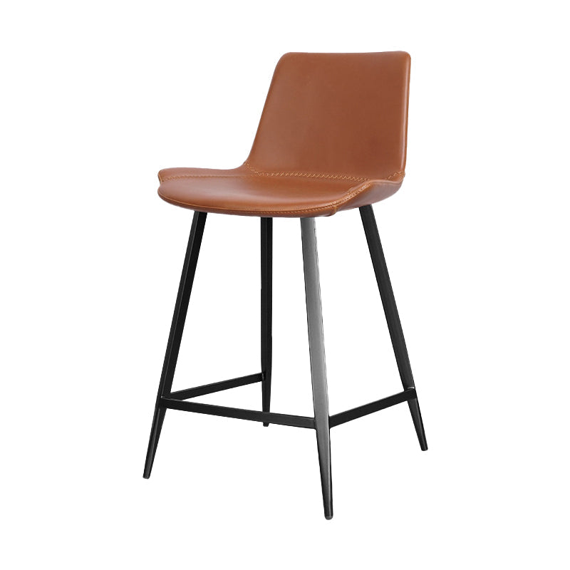 Faux Leather Upholstered Stools Low Back Bar Stools with Metal Base Brown 1 Piece Short Stool(22"H) Clearhalo 'Bar Furniture' 'Bar Stools' 'bar_stools' 'furn' 'furn_bar_stools' 'Furniture' 'Kitchen & Dining Furniture' 6968015