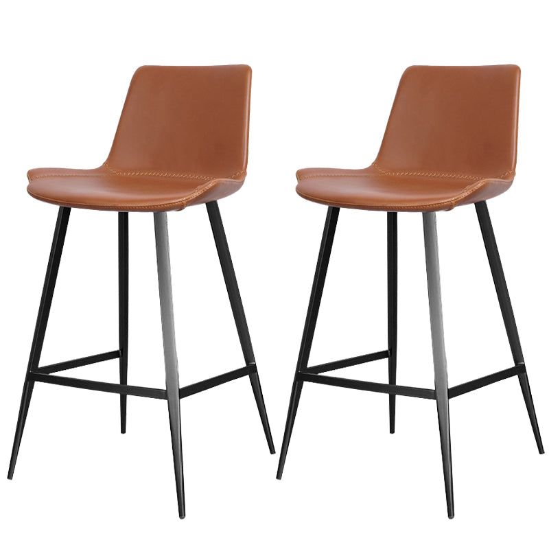 Faux Leather Upholstered Stools Low Back Bar Stools with Metal Base Brown 2 Piece Set Bar Stool(30"H) Clearhalo 'Bar Furniture' 'Bar Stools' 'bar_stools' 'furn' 'furn_bar_stools' 'Furniture' 'Kitchen & Dining Furniture' 6968022