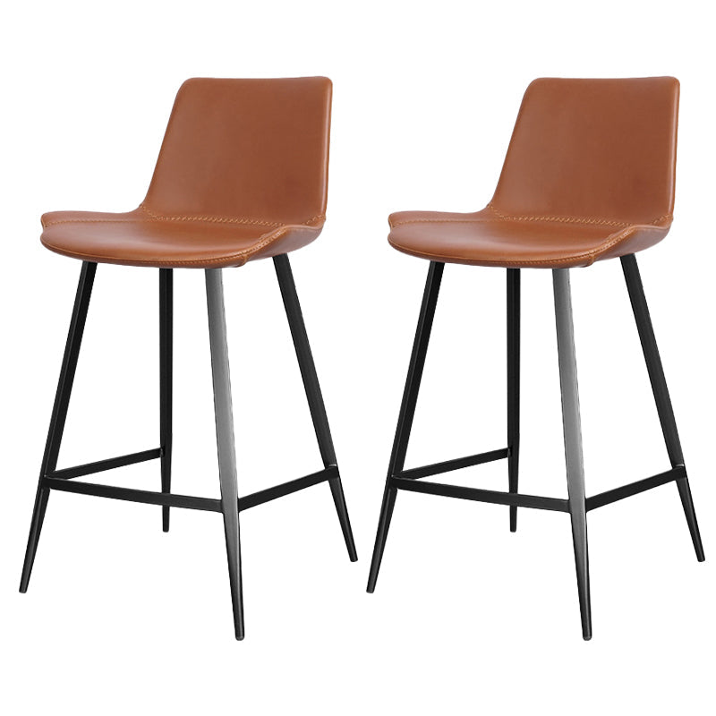 Faux Leather Upholstered Stools Low Back Bar Stools with Metal Base Brown 2 Piece Set Counter Stool(26"H) Clearhalo 'Bar Furniture' 'Bar Stools' 'bar_stools' 'furn' 'furn_bar_stools' 'Furniture' 'Kitchen & Dining Furniture' 6968024