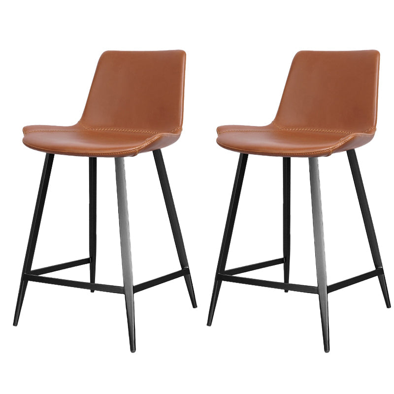 Faux Leather Upholstered Stools Low Back Bar Stools with Metal Base Brown 2 Piece Set Short Stool(22"H) Clearhalo 'Bar Furniture' 'Bar Stools' 'bar_stools' 'furn' 'furn_bar_stools' 'Furniture' 'Kitchen & Dining Furniture' 6968027