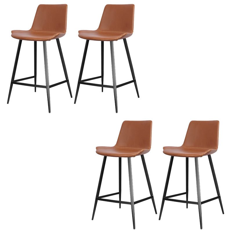 Faux Leather Upholstered Stools Low Back Bar Stools with Metal Base Brown 4 Piece Set Counter Stool(26"H) Clearhalo 'Bar Furniture' 'Bar Stools' 'bar_stools' 'furn' 'furn_bar_stools' 'Furniture' 'Kitchen & Dining Furniture' 6968033