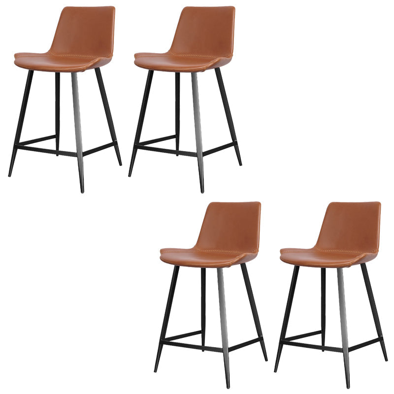 Faux Leather Upholstered Stools Low Back Bar Stools with Metal Base Brown 4 Piece Set Short Stool(22"H) Clearhalo 'Bar Furniture' 'Bar Stools' 'bar_stools' 'furn' 'furn_bar_stools' 'Furniture' 'Kitchen & Dining Furniture' 6968034
