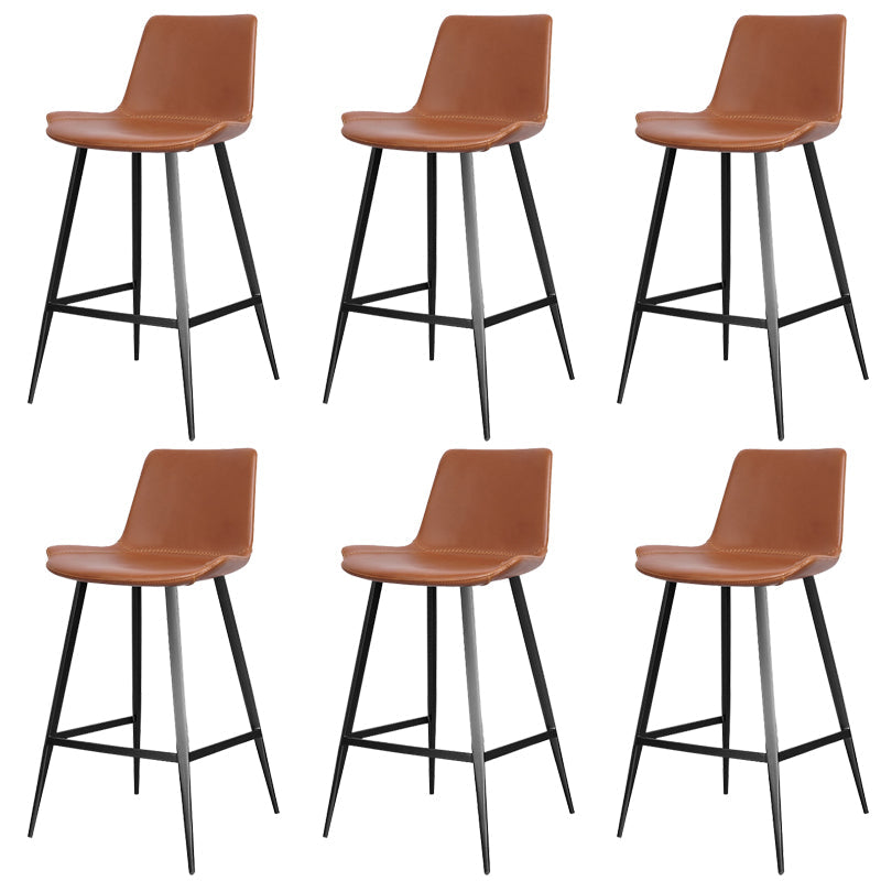 Faux Leather Upholstered Stools Low Back Bar Stools with Metal Base Brown 6 Piece Set Bar Stool(30"H) Clearhalo 'Bar Furniture' 'Bar Stools' 'bar_stools' 'furn' 'furn_bar_stools' 'Furniture' 'Kitchen & Dining Furniture' 6968038