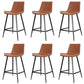 Faux Leather Upholstered Stools Low Back Bar Stools with Metal Base Brown 6 Piece Set Counter Stool(26"H) Clearhalo 'Bar Furniture' 'Bar Stools' 'bar_stools' 'furn' 'furn_bar_stools' 'Furniture' 'Kitchen & Dining Furniture' 6968039