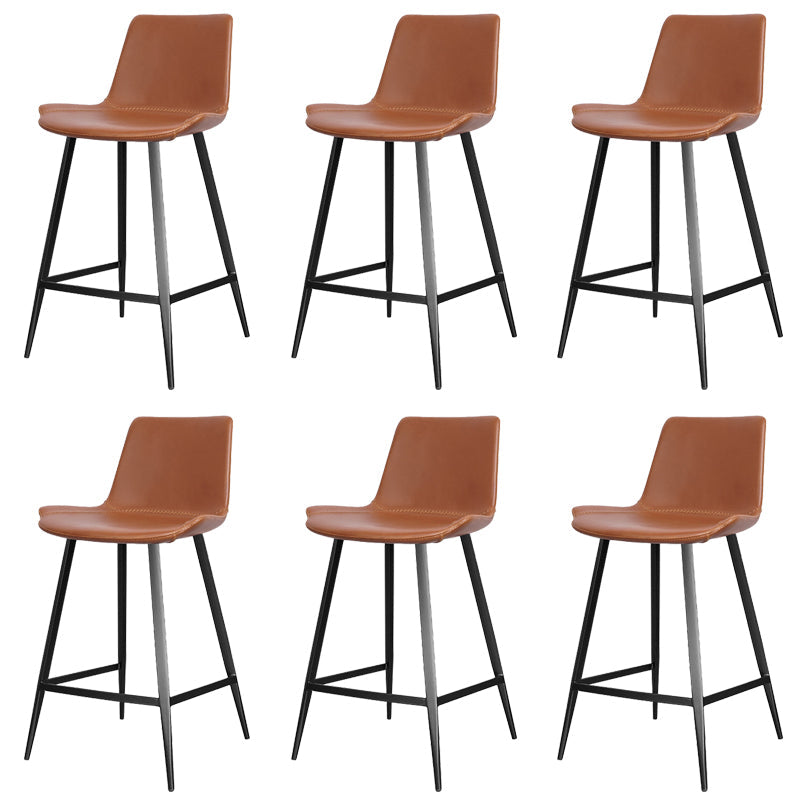 Faux Leather Upholstered Stools Low Back Bar Stools with Metal Base Brown 6 Piece Set Counter Stool(26"H) Clearhalo 'Bar Furniture' 'Bar Stools' 'bar_stools' 'furn' 'furn_bar_stools' 'Furniture' 'Kitchen & Dining Furniture' 6968039