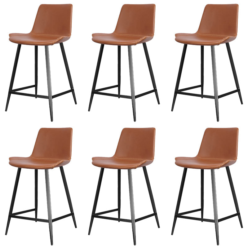 Faux Leather Upholstered Stools Low Back Bar Stools with Metal Base Brown 6 Piece Set Short Stool(22"H) Clearhalo 'Bar Furniture' 'Bar Stools' 'bar_stools' 'furn' 'furn_bar_stools' 'Furniture' 'Kitchen & Dining Furniture' 6968040