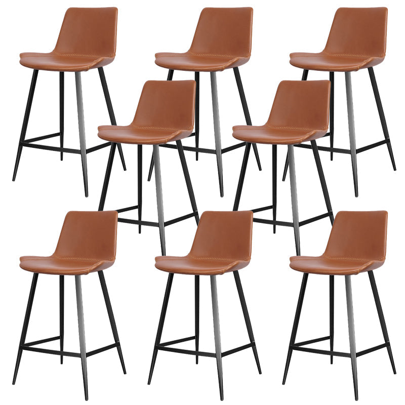Faux Leather Upholstered Stools Low Back Bar Stools with Metal Base Brown 8 Piece Set Counter Stool(26"H) Clearhalo 'Bar Furniture' 'Bar Stools' 'bar_stools' 'furn' 'furn_bar_stools' 'Furniture' 'Kitchen & Dining Furniture' 6968045