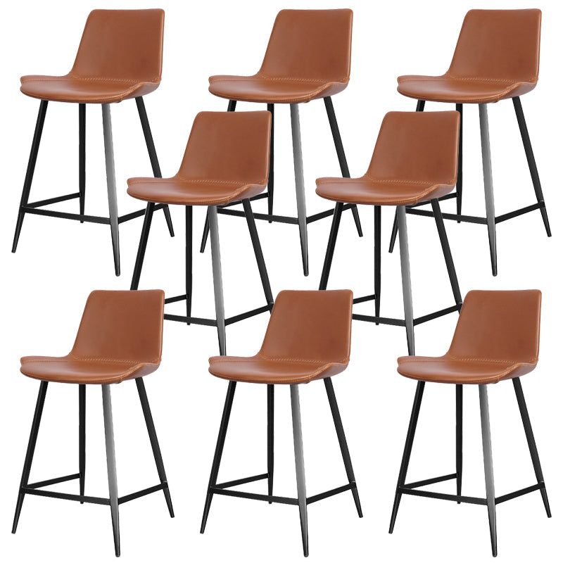 Faux Leather Upholstered Stools Low Back Bar Stools with Metal Base Brown 8 Piece Set Short Stool(22"H) Clearhalo 'Bar Furniture' 'Bar Stools' 'bar_stools' 'furn' 'furn_bar_stools' 'Furniture' 'Kitchen & Dining Furniture' 6968046