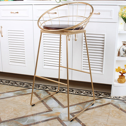 Metal Low Back Dining Stools Contemporary Round Bar Stools with Footrest