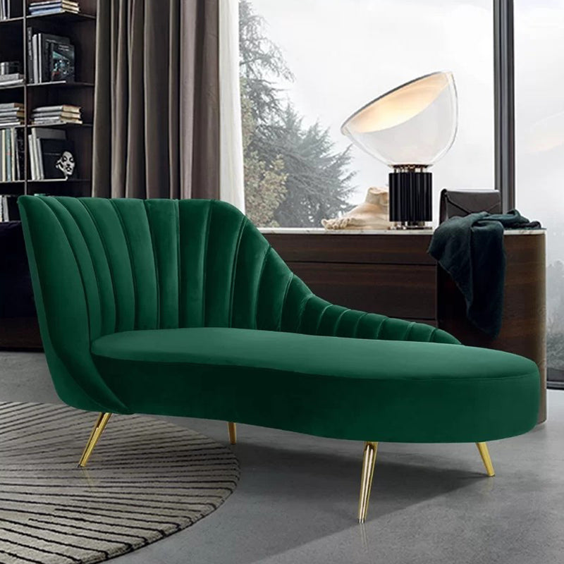 Glam Cushioned Chaise Lounge Velvet Chaise with Flared Arms for Bedroom and Living Room
