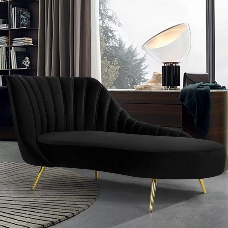 Glam Cushioned Chaise Lounge Velvet Chaise with Flared Arms for Bedroom and Living Room