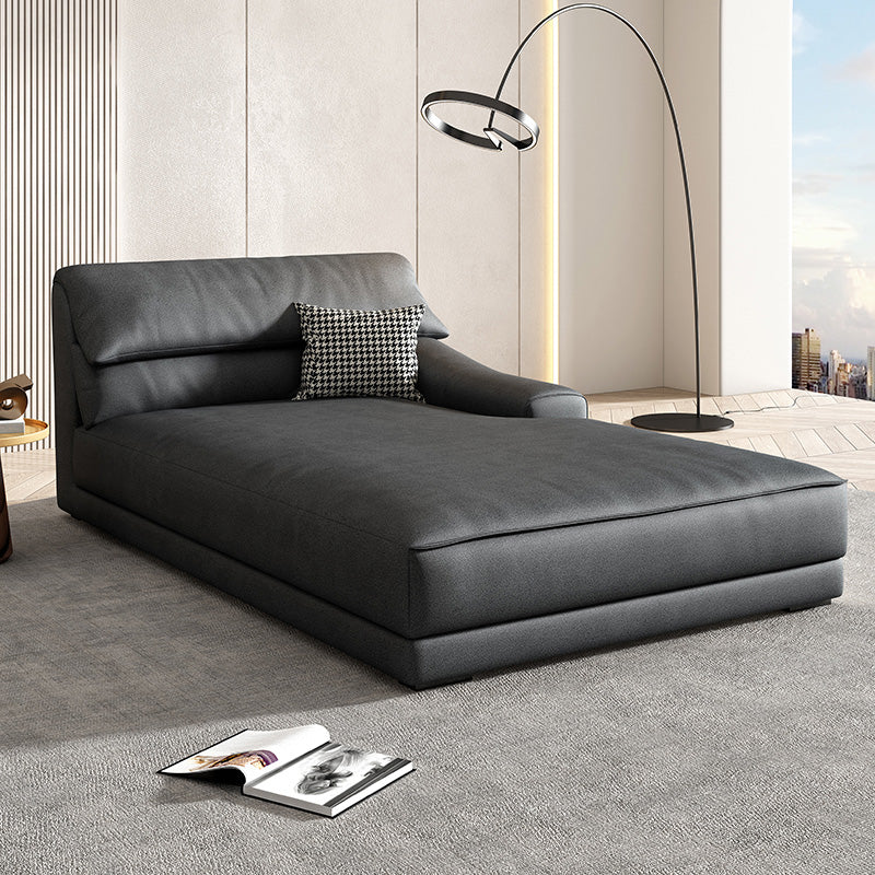 Modern Upholstered Chaise Lounge Leather Recessed Arms for Bedroom and Living Room Black-Gray Left-Arm Chaise Pine & Latex Clearhalo 'Chairs & Seating' 'Chaise Lounge' 'chaise_lounge' 'furn' 'furn_chaise_lounge' 'Furniture' 'Living Room Furniture' 6968726