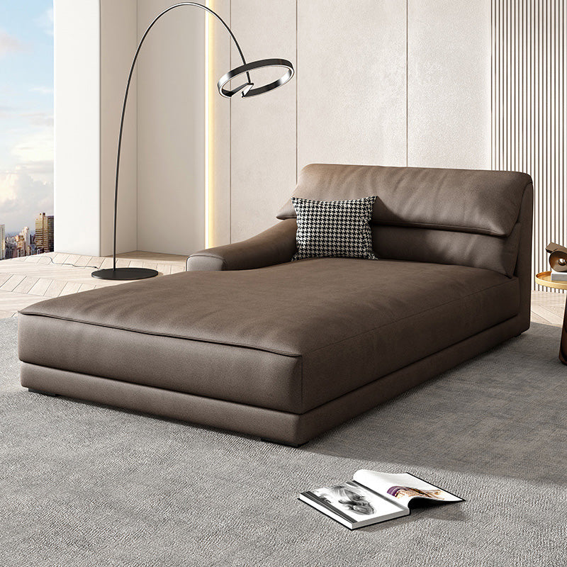 Modern Upholstered Chaise Lounge Leather Recessed Arms for Bedroom and Living Room Brown Right-Arm Chaise Pine & Latex Clearhalo 'Chairs & Seating' 'Chaise Lounge' 'chaise_lounge' 'furn' 'furn_chaise_lounge' 'Furniture' 'Living Room Furniture' 6968729