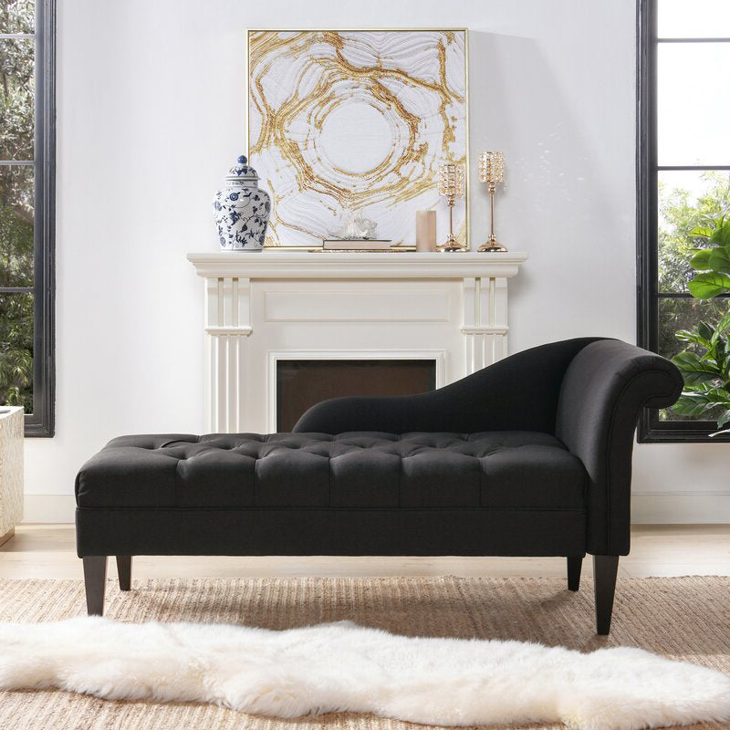 Modern Style Chaise Polyester Blend Chaise Lounge with Rolled Arms Black Right-Arm Chaise Clearhalo 'Chairs & Seating' 'Chaise Lounge' 'chaise_lounge' 'furn' 'furn_chaise_lounge' 'Furniture' 'Living Room Furniture' 6968789