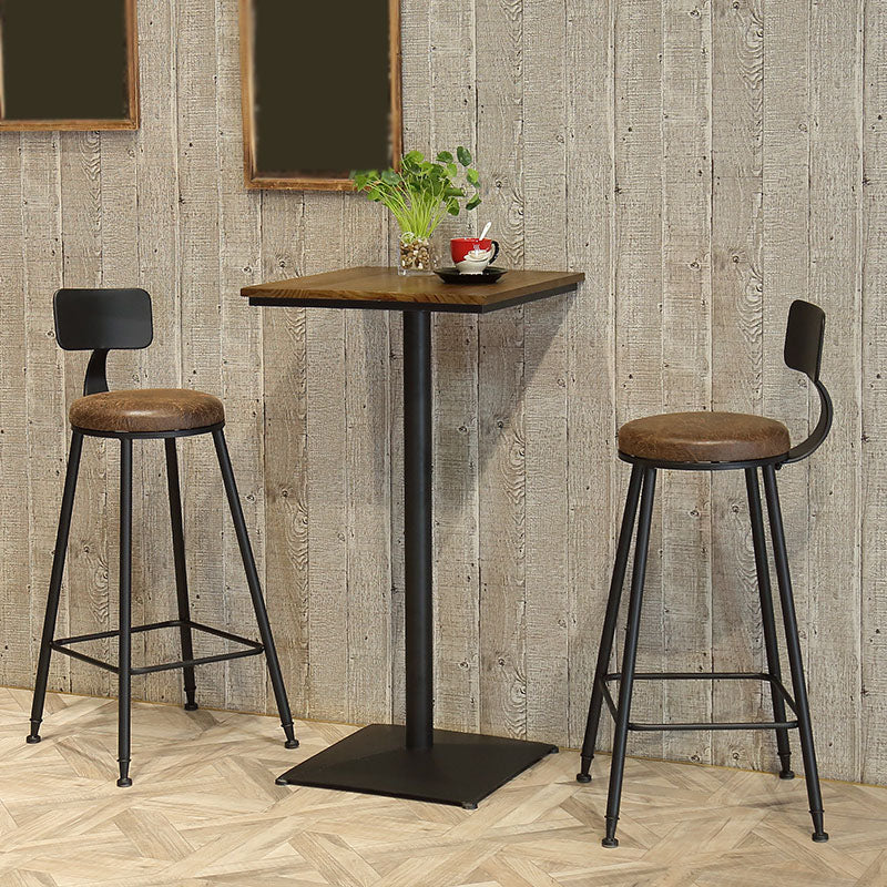 Industrial Black Iron Bar Table Wood 21.65" W Top Indoor Bistro Table with Pedestal Clearhalo 'Bar Furniture' 'Bar Tables' 'bar_tables' 'furn' 'furn_bar_tables' 'Furniture' 'furniture_bar_tables' 'Kitchen & Dining Furniture' 'kitchen&dining_furn' 'kitchen' 6969598