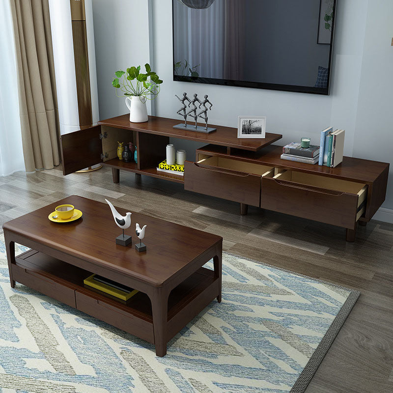 Console multimediale moderna Console TV in legno di gomma con 2 cassetti e ante