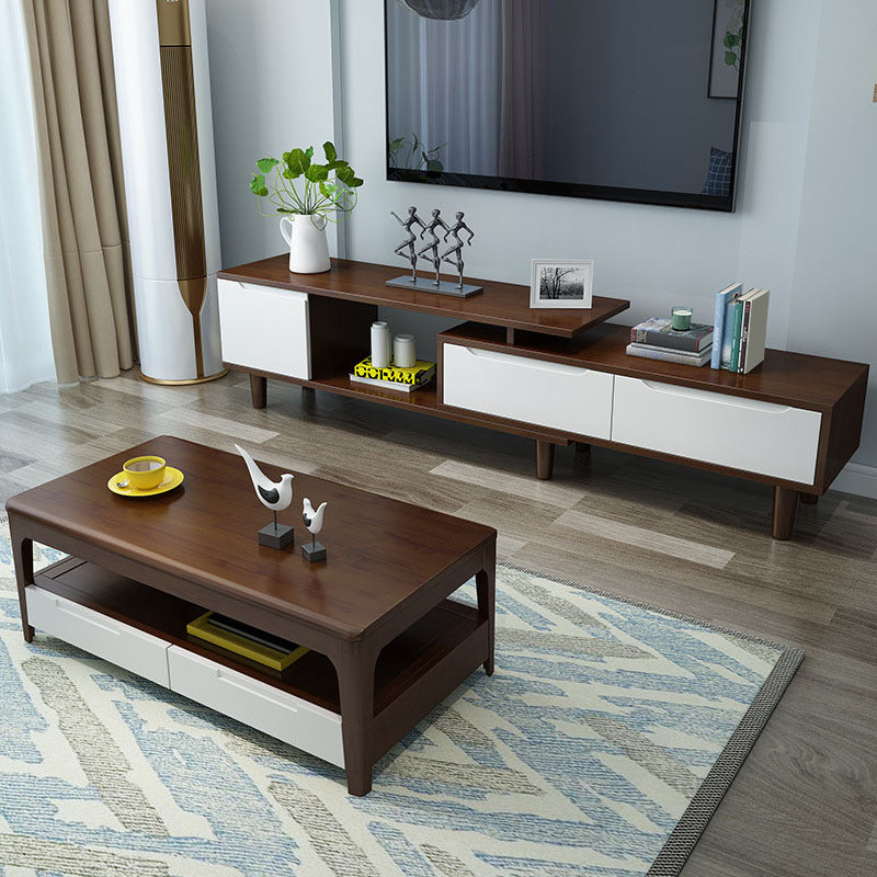 Console multimediale moderna Console TV in legno di gomma con 2 cassetti e ante
