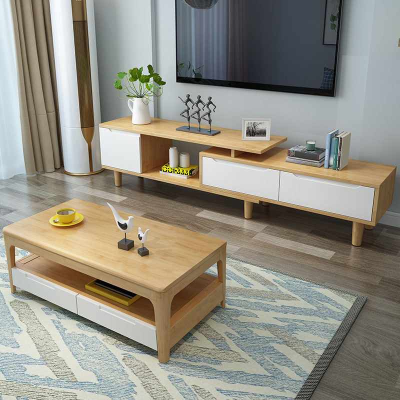 Console multimediale moderna Console TV in legno di gomma con 2 cassetti e ante