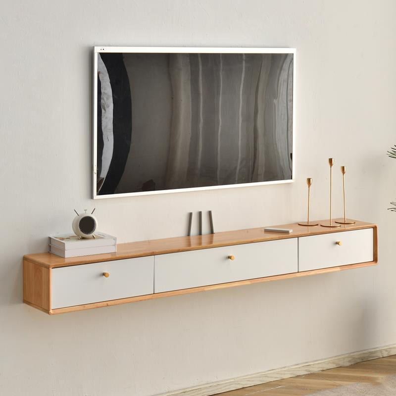 Modern TV Stand Console Floating Media Console TV Stand with Drawers 71"L x 9.5"W x 8"H Natural Wood White Clearhalo 'furn' 'furn_tv_stands_entertainment_centers' 'Furniture' 'Living Room Furniture' 'TV Stands & Entertainment Centers' 'TV Stands & Media Storage Furniture' 'tv_stands_entertainment_centers' 6969740