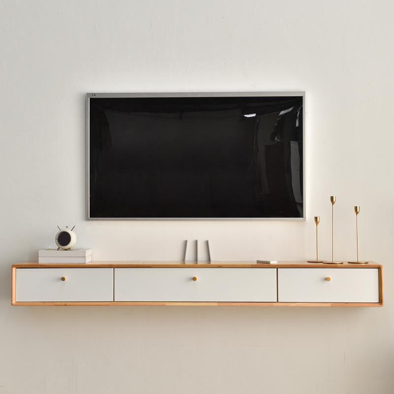 Modern TV Stand Console Floating Media Console TV Stand with Drawers 63"L x 9.5"W x 8"H Natural Wood White Clearhalo 'furn' 'furn_tv_stands_entertainment_centers' 'Furniture' 'Living Room Furniture' 'TV Stands & Entertainment Centers' 'TV Stands & Media Storage Furniture' 'tv_stands_entertainment_centers' 6969744