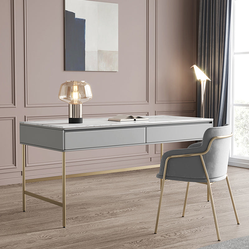 Modern Stone Office Desk Rectangular Shape Task Desk with 2-Drawers in Grey and Gold 47"L x 24"W x 30"H Clearhalo 'furn' 'furn_office_desk' 'Furniture' 'Office Desks' 'Office Furniture' 'office_desk' 6970229