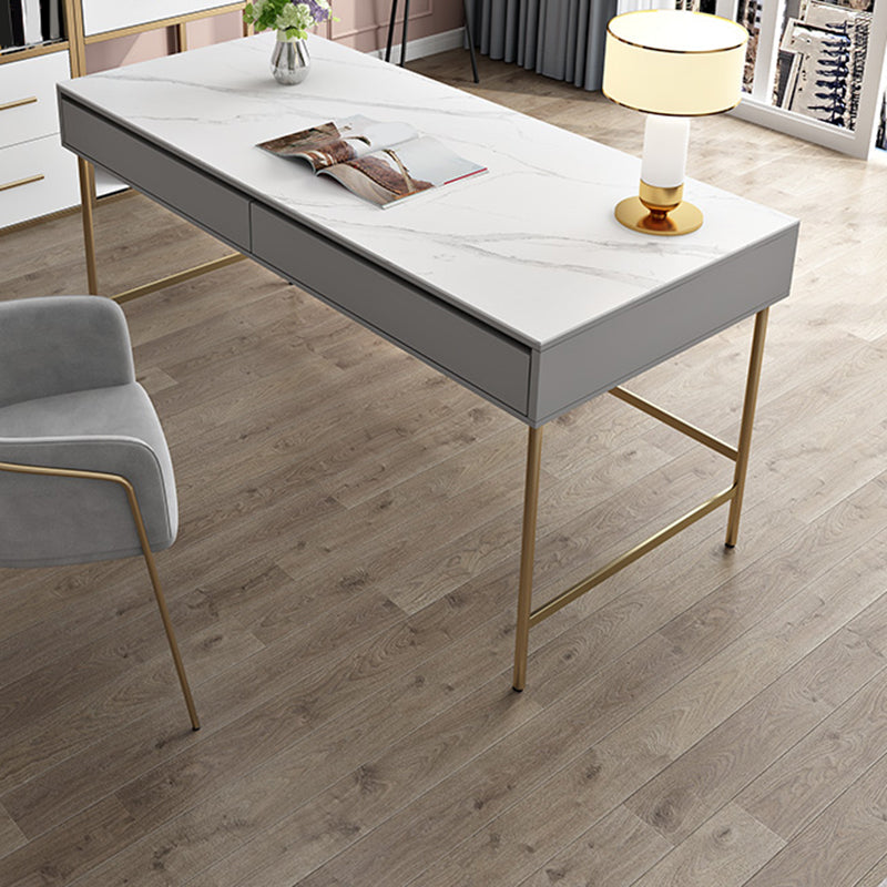Modern Stone Office Desk Rectangular Shape Task Desk with 2-Drawers in Grey and Gold Clearhalo 'furn' 'furn_office_desk' 'Furniture' 'Office Desks' 'Office Furniture' 'office_desk' 6970232