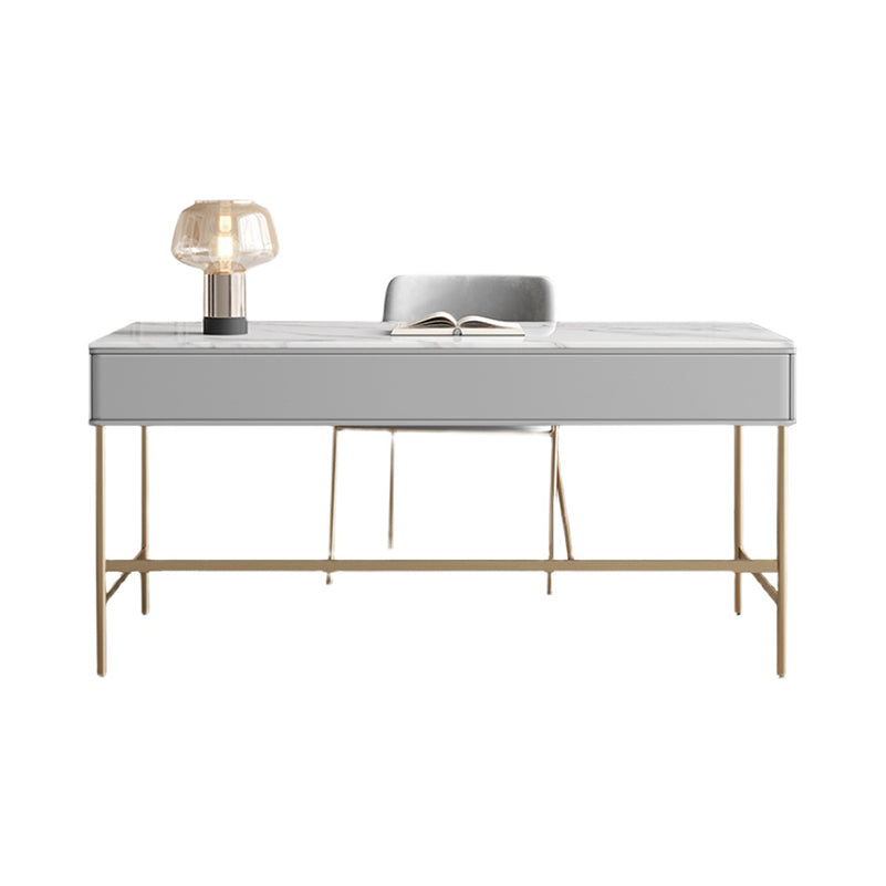 Modern Stone Office Desk Rectangular Shape Task Desk with 2-Drawers in Grey and Gold Clearhalo 'furn' 'furn_office_desk' 'Furniture' 'Office Desks' 'Office Furniture' 'office_desk' 6970234