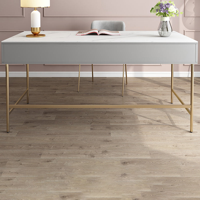 Modern Stone Office Desk Rectangular Shape Task Desk with 2-Drawers in Grey and Gold Clearhalo 'furn' 'furn_office_desk' 'Furniture' 'Office Desks' 'Office Furniture' 'office_desk' 6970239