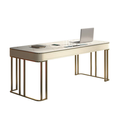 Modern Stone Office Desks Rectangular Shape Task Desks with 2-Drawers in White Clearhalo 'furn' 'furn_office_desk' 'Furniture' 'Office Desks' 'Office Furniture' 'office_desk' 6970355