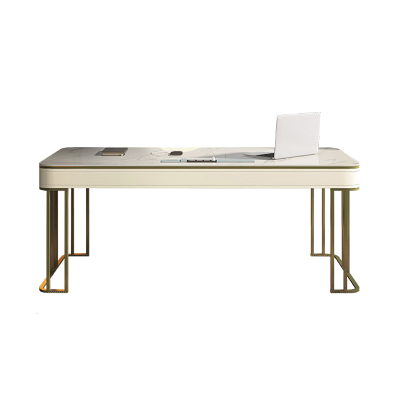 Modern Stone Office Desks Rectangular Shape Task Desks with 2-Drawers in White Clearhalo 'furn' 'furn_office_desk' 'Furniture' 'Office Desks' 'Office Furniture' 'office_desk' 6970359
