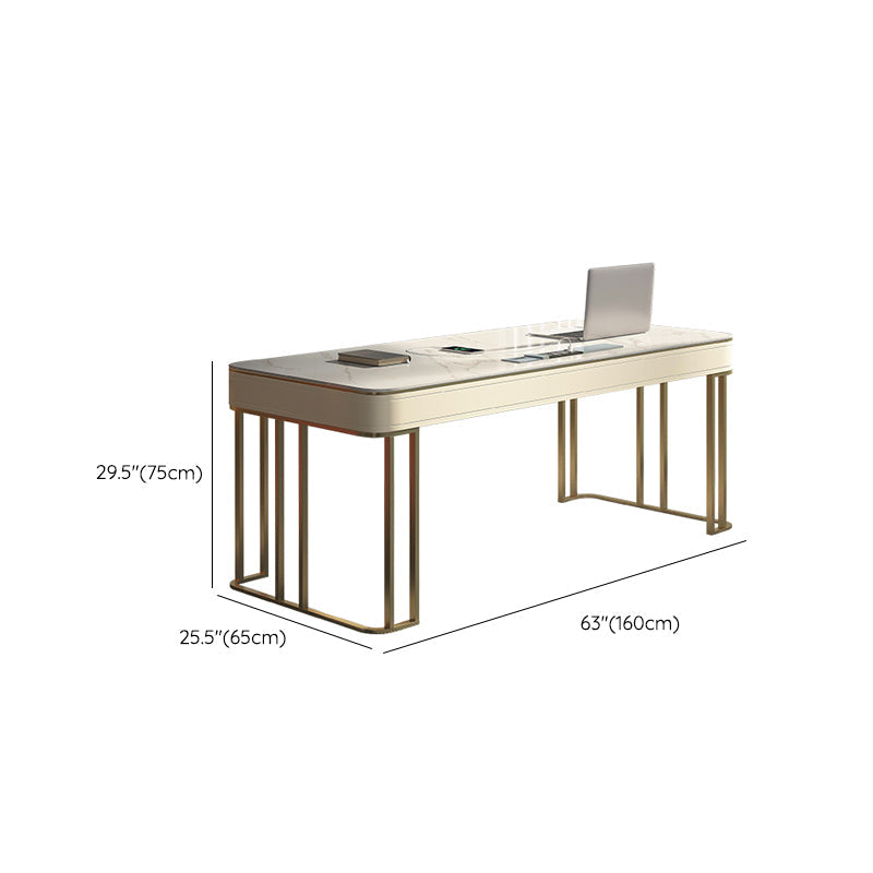 Modern Stone Office Desks Rectangular Shape Task Desks with 2-Drawers in White Clearhalo 'furn' 'furn_office_desk' 'Furniture' 'Office Desks' 'Office Furniture' 'office_desk' 6970368