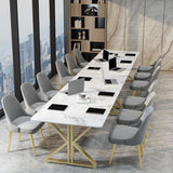 Rectangular Shaped Office Working Tables Stone Writing Desks in White