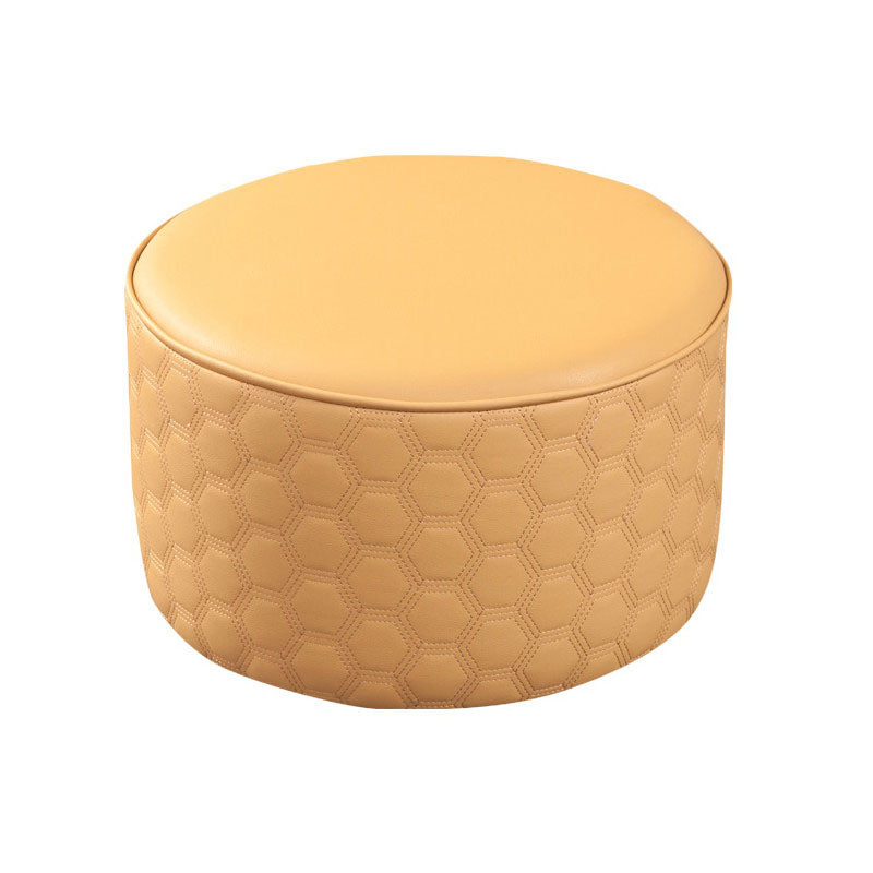 Genuine Leather Standard Stool Modern Minimalist Round Footrest Yellow 1 Piece Clearhalo 'furn' 'furn_ottomans_poufs' 'Furniture' 'Living Room Furniture' 'Ottomans & Poufs' 'ottomans_poufs' 6970743