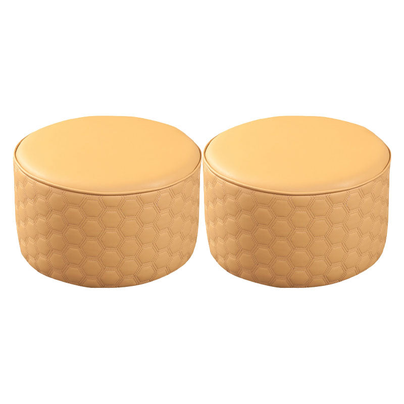 Genuine Leather Standard Stool Modern Minimalist Round Footrest Yellow 2 Piece Set Clearhalo 'furn' 'furn_ottomans_poufs' 'Furniture' 'Living Room Furniture' 'Ottomans & Poufs' 'ottomans_poufs' 6970746