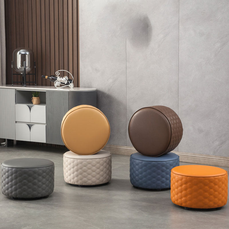 Genuine Leather Standard Stool Modern Minimalist Round Footrest Clearhalo 'furn' 'furn_ottomans_poufs' 'Furniture' 'Living Room Furniture' 'Ottomans & Poufs' 'ottomans_poufs' 6970764